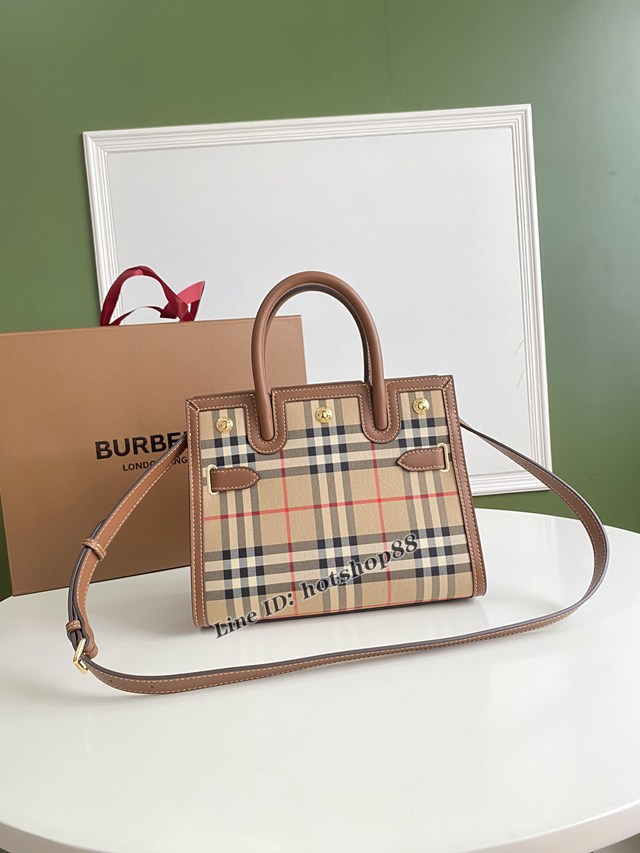 Burberry專櫃新款小號Title泰爾勒手袋 巴寶莉Vintage復古格紋手提肩背女包 yxb1155